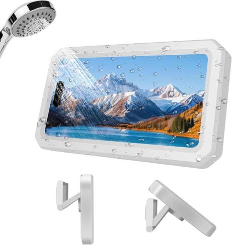 حامل هاتف دش مقاوم للماء، قابل للدوران 480 درجة، قابل للتعديل ومضاد للضباب، شاشة لمس عالية الحساسية، جراب هاتف دش للحمام، حامل هاتف على جدار الحمام للهواتف المحمولة مقاس 4-7 بوصات (أبيض) in Saudi Arabia