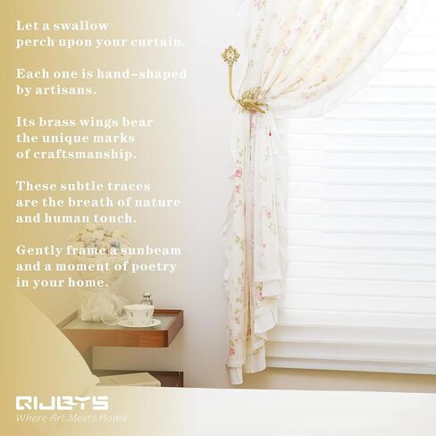 Solid Brass Bird Curtain Holdbacks, Hand-Forged Gold Wall Mounted Curtain Tiebacks with Swallow Design (A Pair of Swallows) in Kuwait