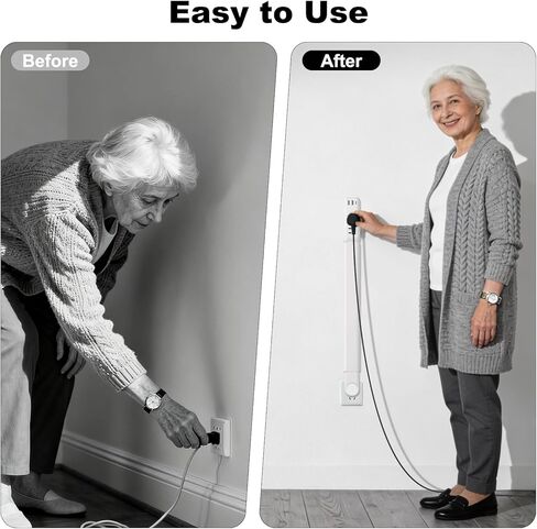 Electrical Outlet Extender Stick with Telescopic 22"-34" Extension & 180° Swivel, 2 AC Outlets & 3 USB Ports (1 USB-C/2 USB-A), for Hard-to-Reach Outlets Behind Furniture Bed Desk Sofa Nightstands in Saudi Arabia