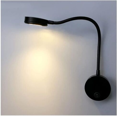 Flexible Gooseneck LED Wall Reading Light, 5W Wall Mounted Bedside Lamp Warm White 3000K with Switch for Bedroom Study Room Office Workbench Hotel, Black in Saudi Arabia