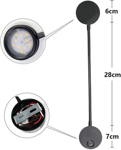 Flexible Gooseneck LED Wall Reading Light, 5W Wall Mounted Bedside Lamp Warm White 3000K with Switch for Bedroom Study Room Office Workbench Hotel, Black in Saudi Arabia