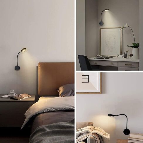 Flexible Gooseneck LED Wall Reading Light, 5W Wall Mounted Bedside Lamp Warm White 3000K with Switch for Bedroom Study Room Office Workbench Hotel, Black in Saudi Arabia