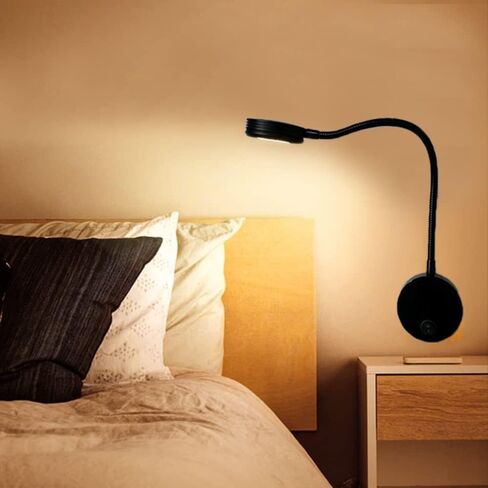 Flexible Gooseneck LED Wall Reading Light, 5W Wall Mounted Bedside Lamp Warm White 3000K with Switch for Bedroom Study Room Office Workbench Hotel, Black in Saudi Arabia