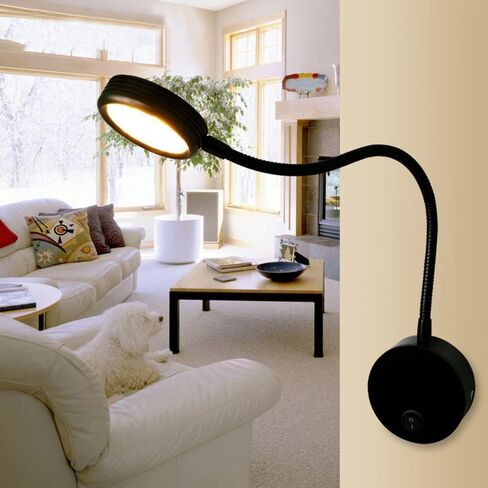 Flexible Gooseneck LED Wall Reading Light, 5W Wall Mounted Bedside Lamp Warm White 3000K with Switch for Bedroom Study Room Office Workbench Hotel, Black in Saudi Arabia