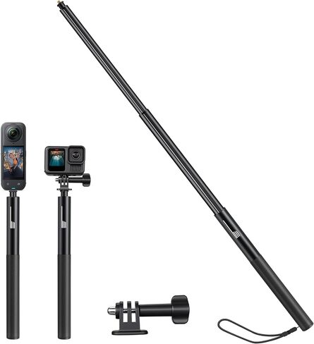 عصا سيلفي 51 بوصة لـ Insta360 X5 X4 Air Go Ultra ألومنيوم غير مرئية لـ GoPro13/12/11 لـ DJI Osmo Nano Action 6 5 Pro 4 3/Pocket 3 ملحقات عمود سيلفي تمديد مع مخالب مزدوجة in Saudi Arabia
