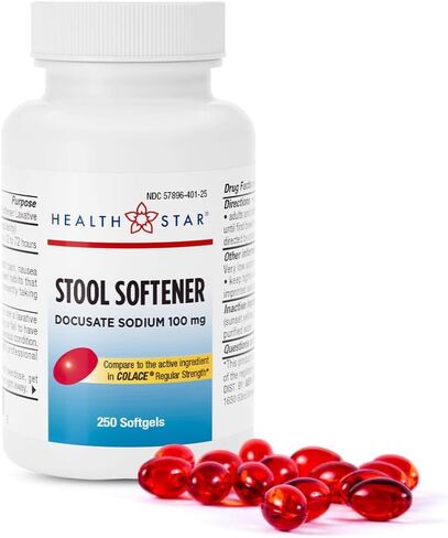 منعم البراز دوكوسات الصوديوم من جيري كير - 100 ملجم من الكبسولات الطرية الملينة اللطيفة للرجال والنساء - تخفيف الإمساك - ملين لحركة الأمعاء اليومية للبالغين، 250 قطعة in Kuwait