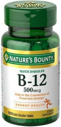 Nature's Bounty Vitamin B12, Supports Energy Metabolism and Nervous System Health, 500mcg, 100 Quick Dissolve Tablets in Saudi Arabia