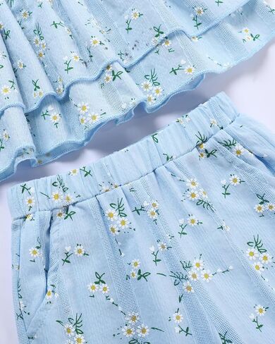 SANMIO Toddler Baby Girl Clothes Floral Summer Outfits Ruffle Sleeveless Tops with Wide Leg Pants Clothing Set for 1-5T in Saudi Arabia