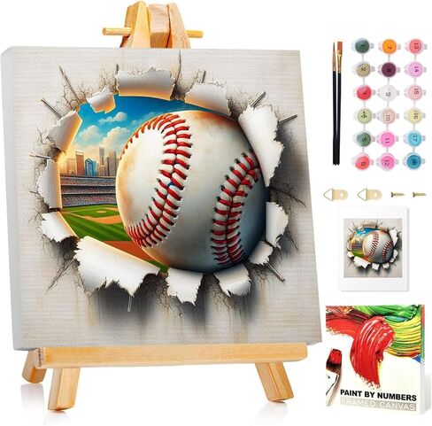 Mandun Paint by Numbers Kit for Kids with Frame, Soccer Paint by Numbers for Kids Ages 4-8-12, DIY Soccer Acrylic Oil Painting for Home Wall Art Decor Gift 7.8x7.8 inch (with Frame Easel) in Kuwait