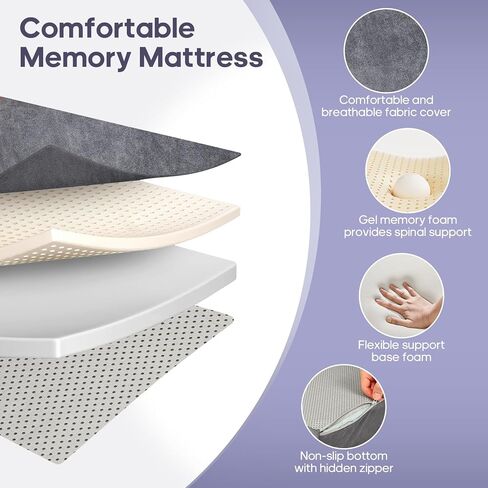 Tri-fold Memory Foam Mattress,Handle & Non-Slip Bottom, 4 inch Single Folding Mattress with Washable Covers, Travel Camping and Yoga Mat,75" x 38" x 4" in Kuwait