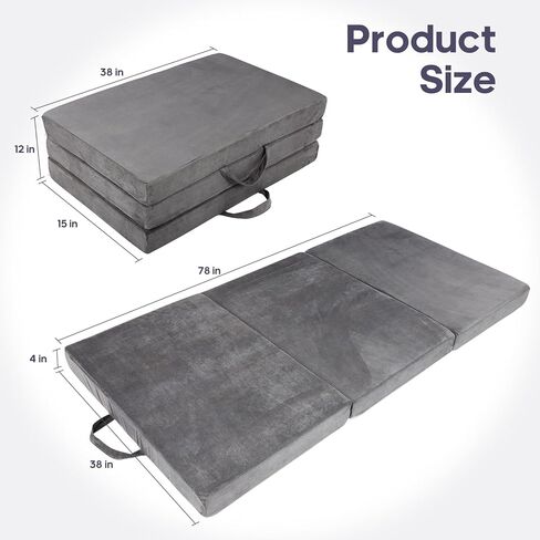 Tri-fold Memory Foam Mattress,Handle & Non-Slip Bottom, 4 inch Single Folding Mattress with Washable Covers, Travel Camping and Yoga Mat,75" x 38" x 4" in Kuwait