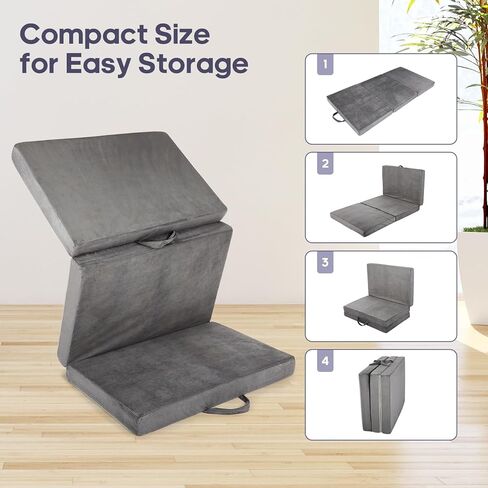 Tri-fold Memory Foam Mattress,Handle & Non-Slip Bottom, 4 inch Single Folding Mattress with Washable Covers, Travel Camping and Yoga Mat,75" x 38" x 4" in Kuwait