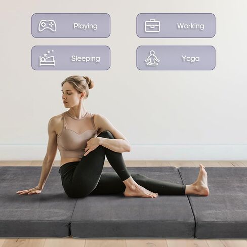 Tri-fold Memory Foam Mattress,Handle & Non-Slip Bottom, 4 inch Single Folding Mattress with Washable Covers, Travel Camping and Yoga Mat,75" x 38" x 4" in Kuwait