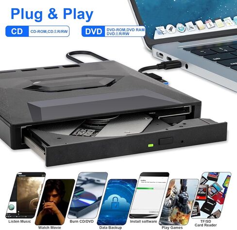 External CD DVD, 5 in1 USB 3.0 Portable CD/DVD Player Burner Reader Writer Disk Duplicator Compatible with Laptop Desktop PC in Kuwait
