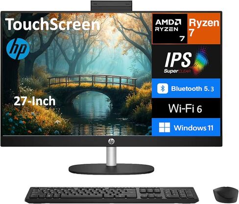 شاشة HP 27 Business الكل في واحد مقاس 27 بوصة تعمل باللمس IPS FHD (AMD Ryzen 7 7730U، 16 جيجابايت DDR4، 1 تيرابايت PCIe SSD، AMD Radeon، WiFi 6، كاميرا ويب، بلوتوث 5.3، Win 11 Pro) in Kuwait