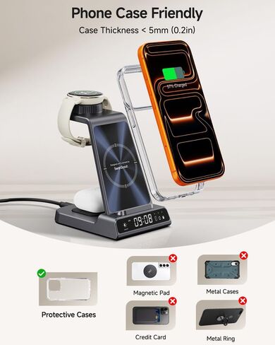 شاحن لساعة جارمين، محطة شحن لاسلكية 3 في 1 لـ Vivoactive/Venu/Forerunner/Instinct/Fenix/Epix، حامل شاحن لهاتف Samsung S25/S24، لهاتف iPhone، لـ AirPods، لـ Galaxy Buds3 (بدون محول) in Saudi Arabia