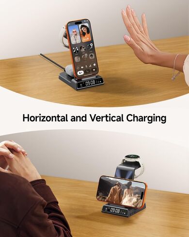 شاحن لساعة جارمين، محطة شحن لاسلكية 3 في 1 لـ Vivoactive/Venu/Forerunner/Instinct/Fenix/Epix، حامل شاحن لهاتف Samsung S25/S24، لهاتف iPhone، لـ AirPods، لـ Galaxy Buds3 (بدون محول) in Saudi Arabia