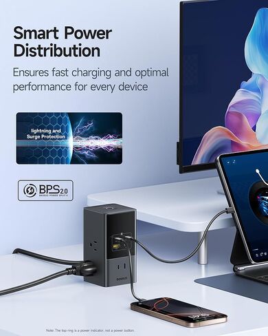 محطة شحن Baseus بقدرة 67 وات، شاحن سطح المكتب 10 في 1 USB-C PD للشحن السريع مع حماية من زيادة التيار 1200J، سلك تمديد 5 أقدام، 6 تيار متردد، 3 USBC، 1 منافذ USBA لأجهزة iPhone 16/15، MacBook، الكمبيوتر اللوحي، سطح المكتب in Saudi Arabia