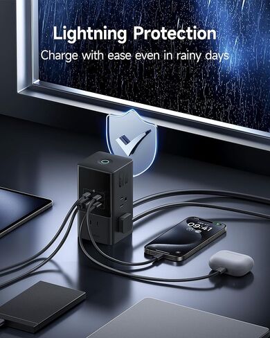 محطة شحن Baseus بقدرة 67 وات، شاحن سطح المكتب 10 في 1 USB-C PD للشحن السريع مع حماية من زيادة التيار 1200J، سلك تمديد 5 أقدام، 6 تيار متردد، 3 USBC، 1 منافذ USBA لأجهزة iPhone 16/15، MacBook، الكمبيوتر اللوحي، سطح المكتب in Saudi Arabia