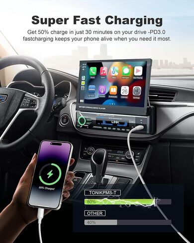 2026 Single Din Car Stereo with Wireless Apple CarPlay & Android Auto, 7-inch HD Motorized Flip-Out Touchscreen Head Unit, Bluetooth 5.1, Type-A Fast Charge, Backup Camera, DSP, AM/FM Radio Receiver in Kuwait