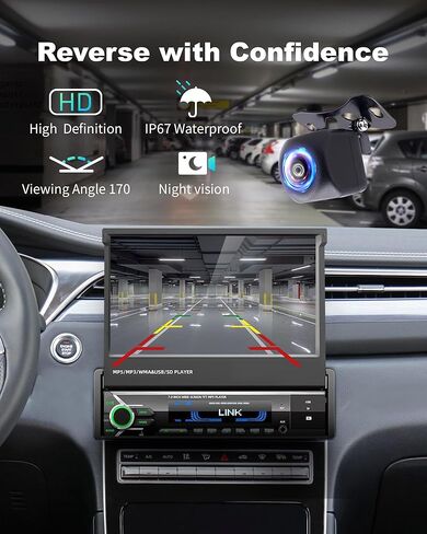 2026 Single Din Car Stereo with Wireless Apple CarPlay & Android Auto, 7-inch HD Motorized Flip-Out Touchscreen Head Unit, Bluetooth 5.1, Type-A Fast Charge, Backup Camera, DSP, AM/FM Radio Receiver in Kuwait