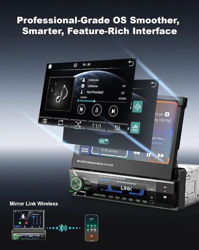 2026 Single Din Car Stereo with Wireless Apple CarPlay & Android Auto, 7-inch HD Motorized Flip-Out Touchscreen Head Unit, Bluetooth 5.1, Type-A Fast Charge, Backup Camera, DSP, AM/FM Radio Receiver in Kuwait