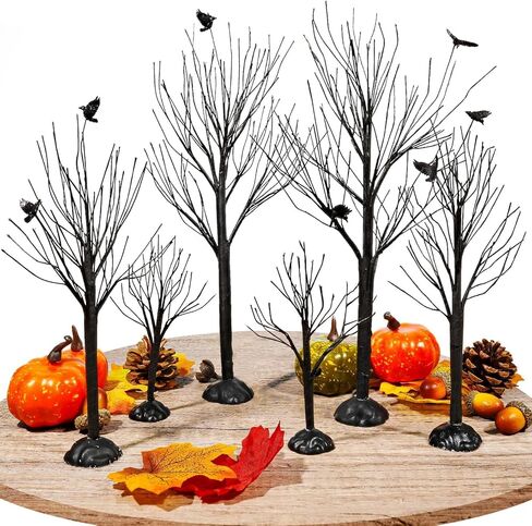 Warmtree 6 قطع من أشجار قرية الهالوين، شجرة ديكور صغيرة، أشجار فرعية صناعية على سطح الطاولة، ملحقات قرية الهالوين مع تمثال غربان لقضاء العطلات، ديكور المنزل، الحديقة، المكتب، المهرجانات in Saudi Arabia