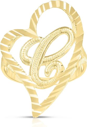 Floreo 10k Yellow Gold Cursive Initial and Heart Ring in Kuwait