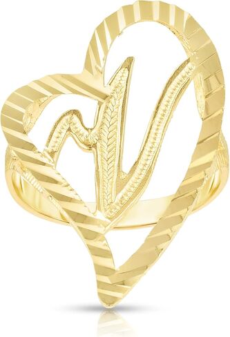Floreo 10k Yellow Gold Cursive Initial and Heart Ring in Kuwait