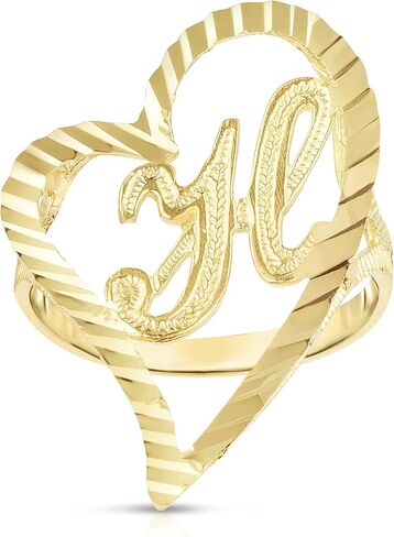 Floreo 10k Yellow Gold Cursive Initial and Heart Ring in Kuwait