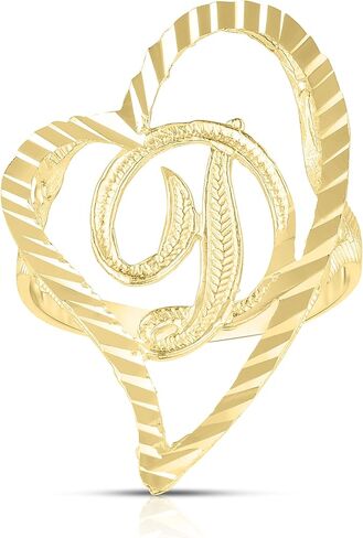 Floreo 10k Yellow Gold Cursive Initial and Heart Ring in Kuwait