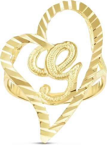Floreo 10k Yellow Gold Cursive Initial and Heart Ring in Kuwait