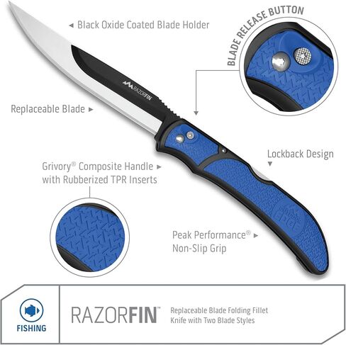OUTDOOR EDGE Razor-Fin | 5" Razor Sharp Replaceable Blade Folding Fillet Knife with Pocket Clip, 3 Fillet Blades, 1 Gut Hook Blade and Blade Storage Box | Filet Knife For Fish, Awesome Fishing Gift in Saudi Arabia