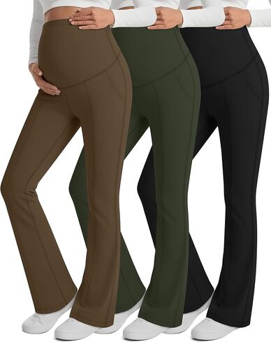 3 Pack Maternity Yoga Dress Pants Over The Belly Pregnancy Pant Stretchy Wide Leg Lounge Trousers with Pocket in Saudi Arabia