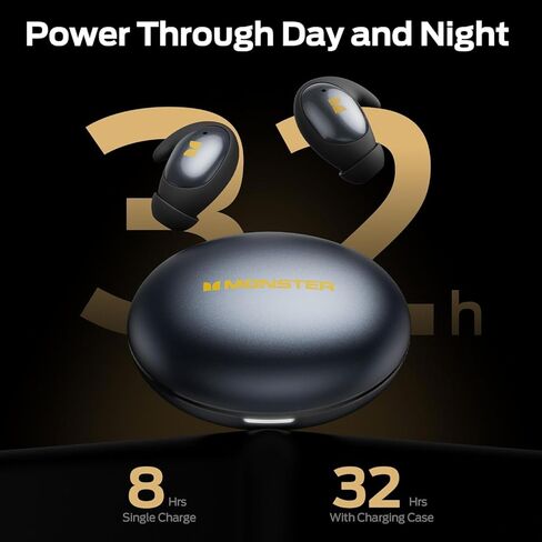 سماعات أذن Monster Sleep Ear100، سماعات رأس للنوم مع صوت ستيريو، تصميم للنوم الجانبي، وقت تشغيل 32 ساعة، بلوتوث 6.0، إلغاء الضوضاء ENC، سماعات أذن صغيرة مقاومة للماء IPX6، أسود in Kuwait
