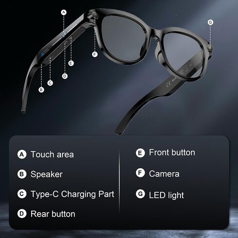 Smart Glasses with Camera,Bluetooth AI Sunglasses,Translation/Voice Control/Music Play for Travel, Conferences & Vlogging Unisex in Saudi Arabia