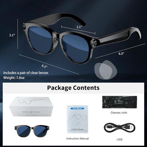 Smart Glasses with Camera,Bluetooth AI Sunglasses,Translation/Voice Control/Music Play for Travel, Conferences & Vlogging Unisex in Saudi Arabia