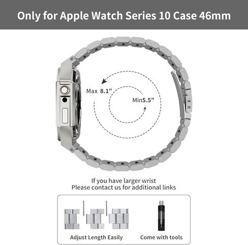 هيكل ألومنيوم فاخر مع سوار من الفولاذ المقاوم للصدأ لساعة Apple Series 11/10 مقاس 46 ملم، غطاء معدني واقٍ عسكري متين حماية تكتيكية شديدة التحمل للرجال iWatch S10، تيتانيوم in Kuwait