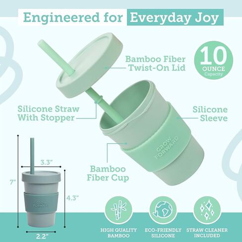 Grow Forward Bamboo Kids Cups with Lids and Straws - 10oz Drinking Cups for Kids with Childproof Twist Lids & Silicone Straws - Eco Friendly, BPA Free, Non Toxic & Dishwasher Safe - Rainforest in Saudi Arabia