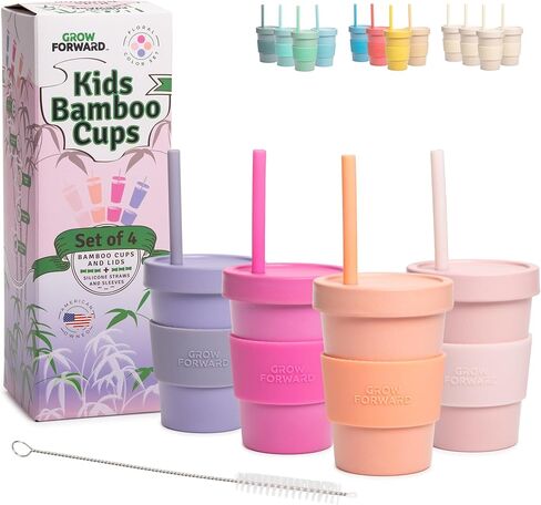 Grow Forward Bamboo Kids Cups with Lids and Straws - 10oz Drinking Cups for Kids with Childproof Twist Lids & Silicone Straws - Eco Friendly, BPA Free, Non Toxic & Dishwasher Safe - Rainforest in Saudi Arabia