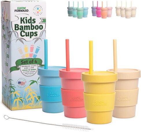 Grow Forward Bamboo Kids Cups with Lids and Straws - 10oz Drinking Cups for Kids with Childproof Twist Lids & Silicone Straws - Eco Friendly, BPA Free, Non Toxic & Dishwasher Safe - Rainforest in Saudi Arabia