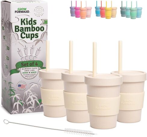Grow Forward Bamboo Kids Cups with Lids and Straws - 10oz Drinking Cups for Kids with Childproof Twist Lids & Silicone Straws - Eco Friendly, BPA Free, Non Toxic & Dishwasher Safe - Rainforest in Saudi Arabia