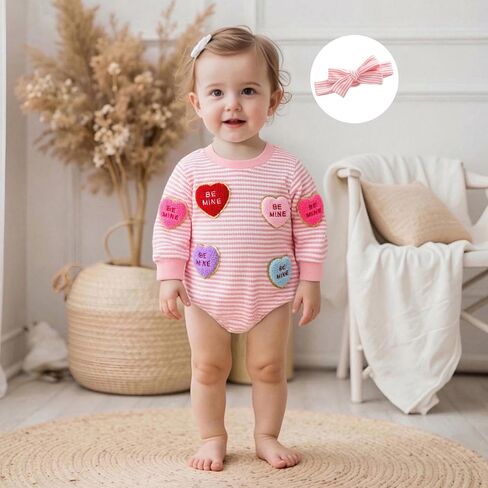Nyapruwe Baby Girl Boy Valentines Day Outfit Heart Embroidery Bubble Romper Infant Sweatshirt Jumpsuit Winter Clothes in Saudi Arabia