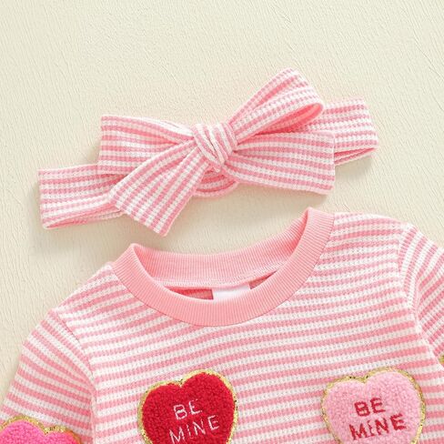 Nyapruwe Baby Girl Boy Valentines Day Outfit Heart Embroidery Bubble Romper Infant Sweatshirt Jumpsuit Winter Clothes in Saudi Arabia
