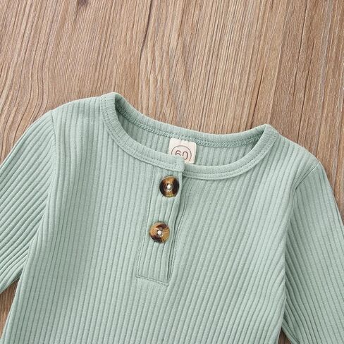 Infant Boys Girls Clothes Set Newborn Baby Romper Hat Ribbed Knit Long Sleeve Button Solid Bodysuit Jumpsuit in Saudi Arabia