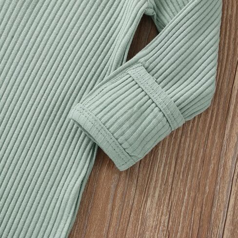 Infant Boys Girls Clothes Set Newborn Baby Romper Hat Ribbed Knit Long Sleeve Button Solid Bodysuit Jumpsuit in Saudi Arabia
