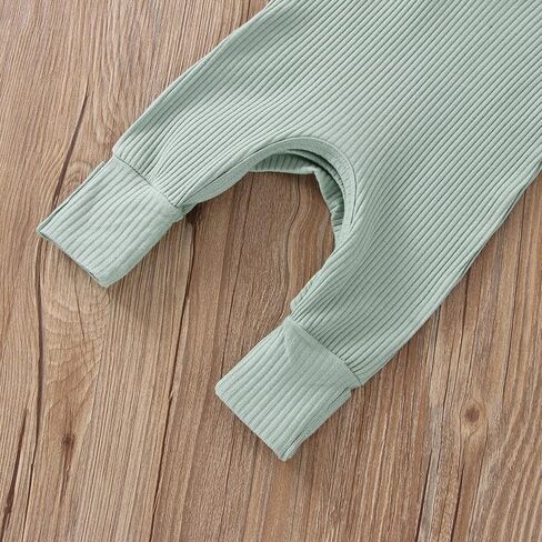 Infant Boys Girls Clothes Set Newborn Baby Romper Hat Ribbed Knit Long Sleeve Button Solid Bodysuit Jumpsuit in Saudi Arabia