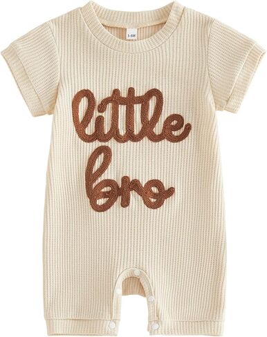 Allshope ملابس صيفية للأطفال حديثي الولادة من Allshope رومبير Little Brother Lil Bro مطرزة بذلة لطيفة للرضع ملابس وافل in Saudi Arabia