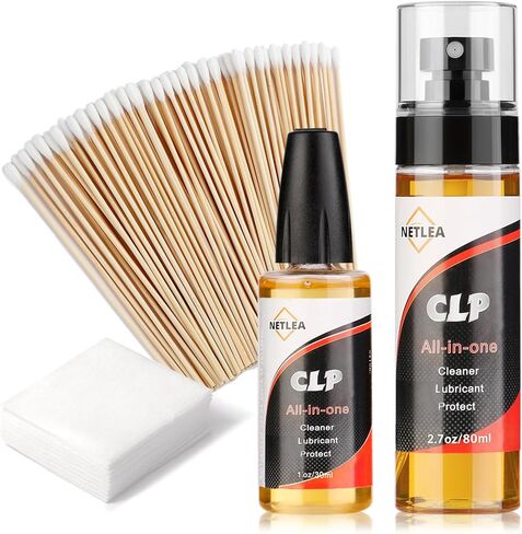 3.7oz CLP Gun Cleaning Oiler Oiler ومنظف البندقية ورذاذ الزيت يتضمن مسحات قماشية قابلة لإعادة الاستخدام ورقع لصيانة الأسلحة النارية ومنع الصدأ in Saudi Arabia