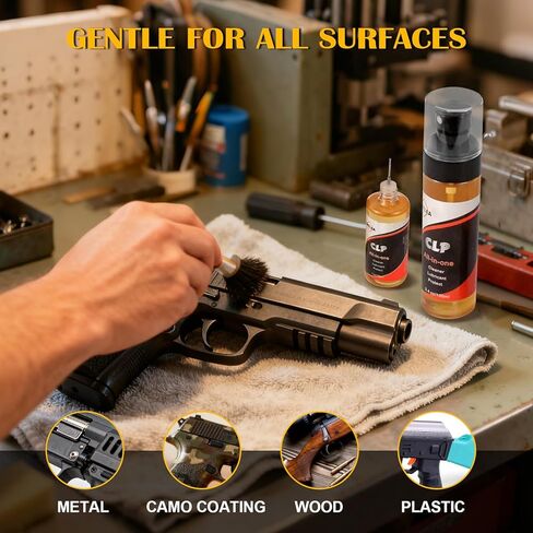 3.7oz CLP Gun Cleaning Oiler Oiler ومنظف البندقية ورذاذ الزيت يتضمن مسحات قماشية قابلة لإعادة الاستخدام ورقع لصيانة الأسلحة النارية ومنع الصدأ in Saudi Arabia